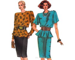 9742 Easy Vogue Loose Blouson Tuck Peplum Short - Long Sleeve Top, Skirt Pattern 12-16 uncut